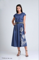 Платье Size Plus полевые цветы с ремешком темно-синее M29
