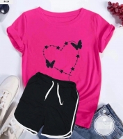 Костюм с шортами футболка бабочки в сердце ярко-розовая SN