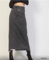 Джинсовая юбка макси с поясом темно-серая MO39
