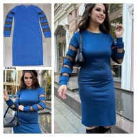 Платье Size Plus с прозрачными вставками на рукавах синее K53
