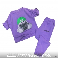 Детский костюм футболка с зайкой и брюки сирень XI