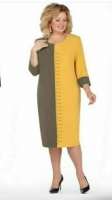 Платье SIZE PLUS двухцветное хаки-желтое RH122