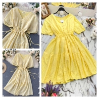 Платье Size Plus перфорация поясок утяжка желтое UM37