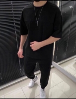 Мужской костюм футболка со швом и брюки Чёрный VD107