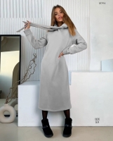 Туника-платье утепленное с капюшоном серое O114
