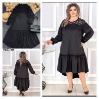 Платье Size Plus лайт волан + вставки гипюр черное K53