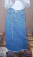 Джинсовая юбка макси с поясом голубая MO39