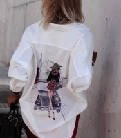 Стильная рубашка с принтом девушка и колесо обозрения белая  K115