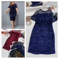 Платье Size Plus гипюр пайетки синие K53