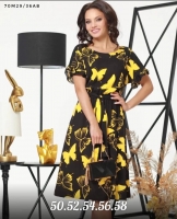 Платье Size Plus с пояском бабочки черно-желтое M29