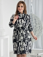 Платье Size Plusворот хомут женский образ черное-белое M29 K53