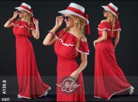 Платье в горошек Size Plus декольте Красное A120