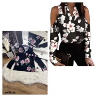 Блузка Size Plus с открытыми плечами цветочки черная K53