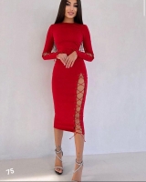 Платье шнуровка креп Красное M105/758