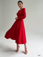 Платье миди с поясом красное O114