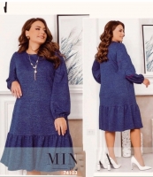 Платье Миди с воланом SIZE PLUS синее K4-103