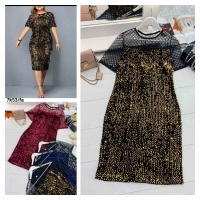 Платье Size Plus гипюр пайетки золото K53