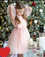Детское платье гипюр с подкладом Розовое KH