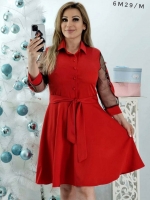 Платье Size Plus на пуговках вышивка рукав красное M29
