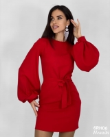 Платье барби с поясом рукава фонарики красное RH06
