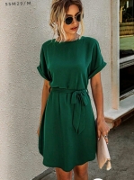 Платье Size Plus однотонное с пояском зеленое M29