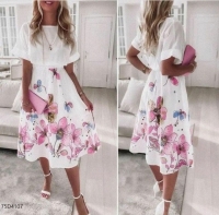 Платье лайт с принтом цветы Size plus белое D4-107