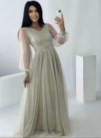 Платье длинное люрекс сетка белое золото RH122