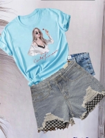 Костюм джинсовые шорты сеточка и голубая футболка Candy Princess IN