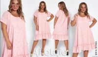 Платье Size Plus перфорация волан по низу розовое M29