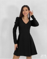 Платье приталенное рукава фонарики чёрное A116