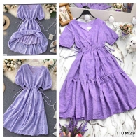 Платье Size Plus перфорация поясок утяжка фиолетовое UM37