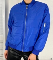 Куртка бомпер молния на рукаве ярко-синяя T124