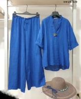 Костюм Size Plus широкие брюки и удлиненная кофта синий K53 М29
