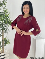 Платье Size Plus со стразами на груди и пояском red wine M29