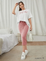 Костюм Size Plus футболка с надписью и розовая юбка M29