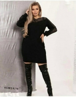 Платье крепун Size Plus ажурные рукава чёрное M29