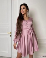 Платье с поясом дубайский шелк розовое RH06
