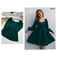 Платье Size Plus трапеция с объемными рукавами и фигурным вырезом зеленое id489