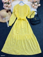 Платье Size Plus перфорация длинное с подкладкой желтое K53