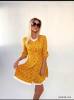 Платье Size Plus на пуговках цветы желтое K36