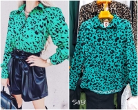 Рубашка прада леопард зелёная K2118
