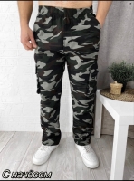 Мужские брюки с начесом милитари хаки V107