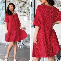Платье Size Plus с воланом в горошек красное M29 01.24
