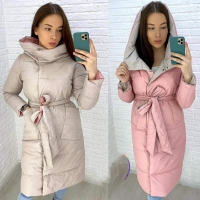 Двухсторонее пальто с капюшоном Розовое с Кремовым DIM