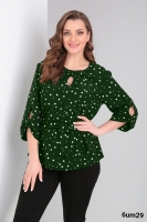 Блузка Size Plus в горошек зеленая UM29 01.24
