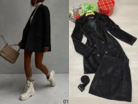 Костюм пиджак и юбка с поясом вельвет черный X118