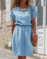 Платье сингапур пояс резинка голубое RX