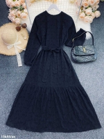 Платье Size Plus перфорация длинное с подкладкой черное K53