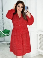 Платье ткань прада  Size Plus в горошек Красное Rh06