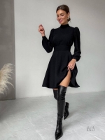 Платье с подрезной широкой талией и воротником-стойкой с завязками на спине Чёрное K115 G273_Новая Цена